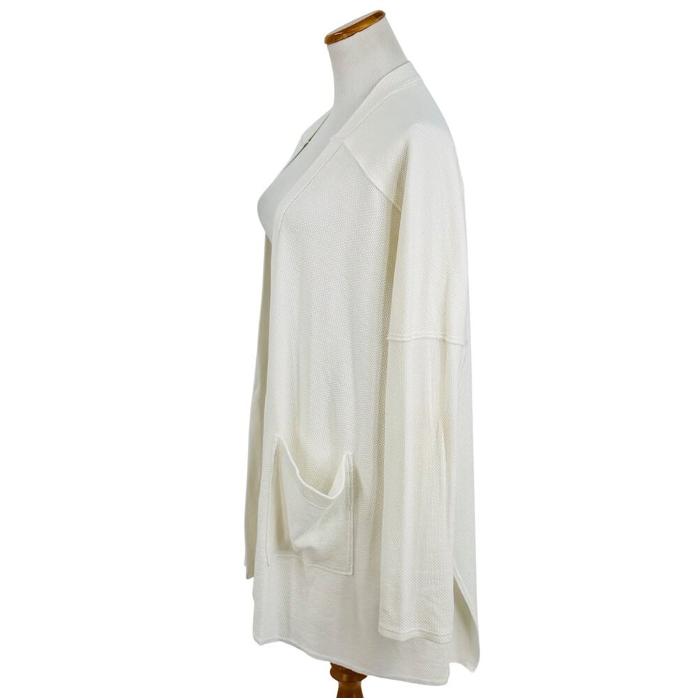 Free People White Waffle Knit Relaxed Cardigan | Coastal Grandmother Soft Girl L - Picture 13 of 16